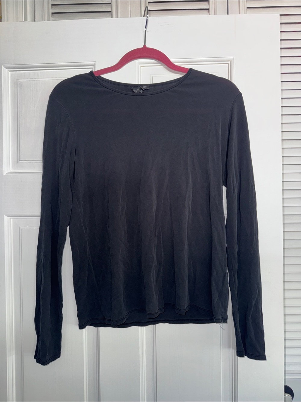Eileen Fisher Black Long-Sleeve Crew Neck Top 100% Silk S